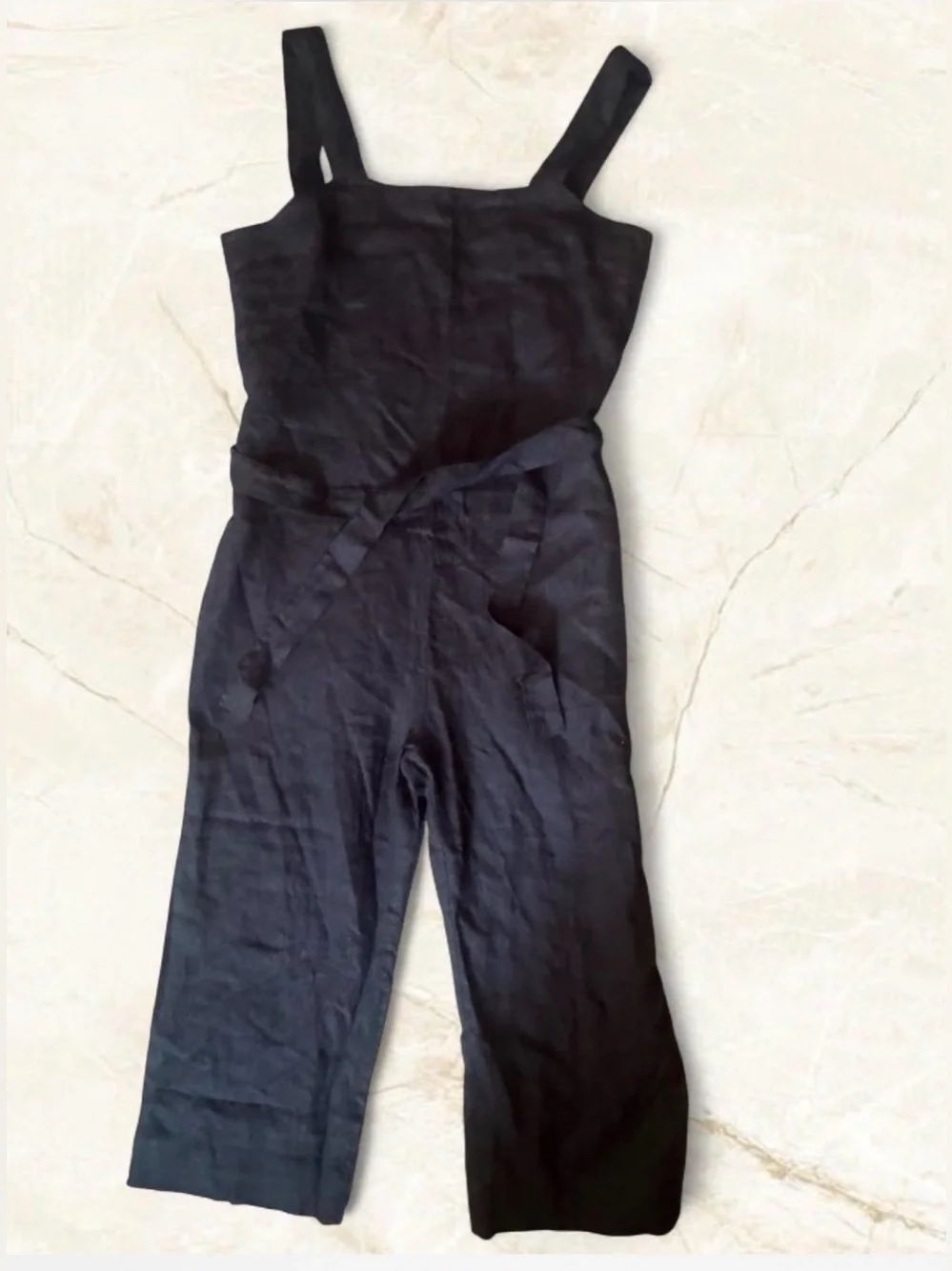 Quince 100% European Linen Square Neck Black Jumpsuit Large Minimalist Capsule